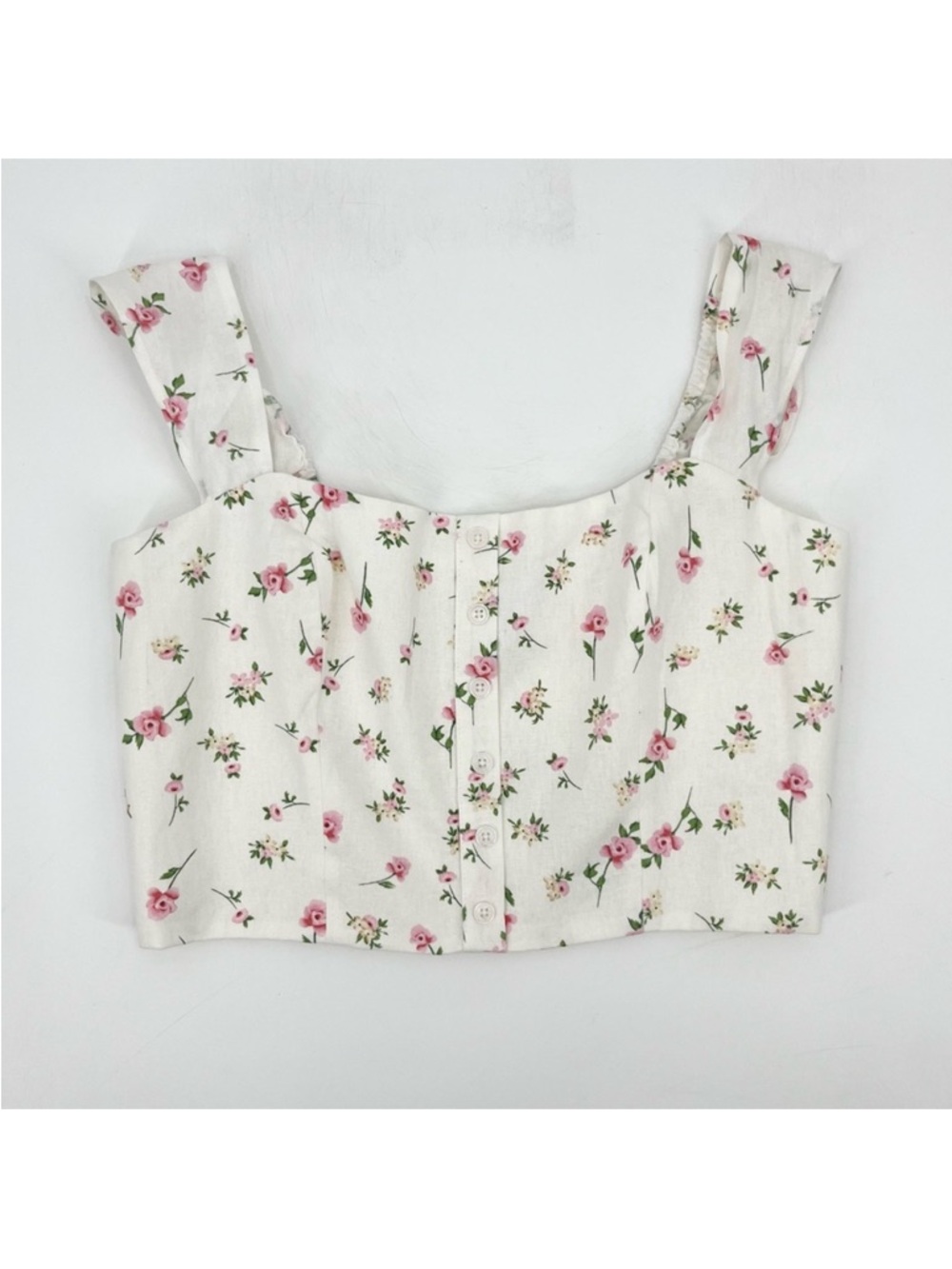 NWT Joie White Floral Cottagecore Smocked Linen Crop Top Farmhouse Country Large